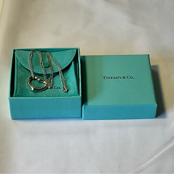 Tiffany & Co. Elsa Peretti Silver Open Heart Diamond Pendant Necklace 18" - Picture 11 of 11